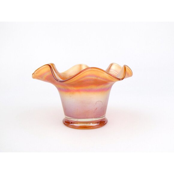 Vintage Marigold Iridescent Carnival Glass Bowl With Embossed Leaf & Blackberry - Picture 2 of 10